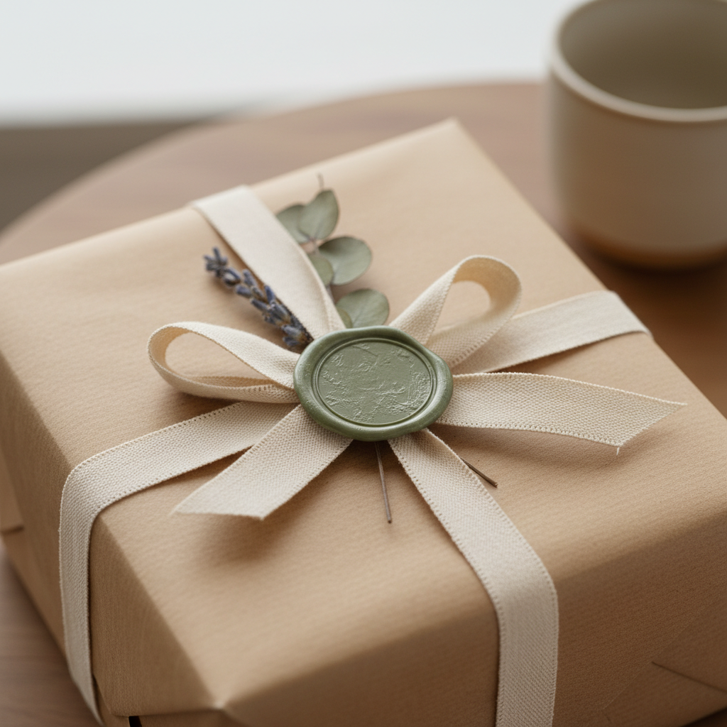 Empaque sostenible con papel kraft y sello de cera